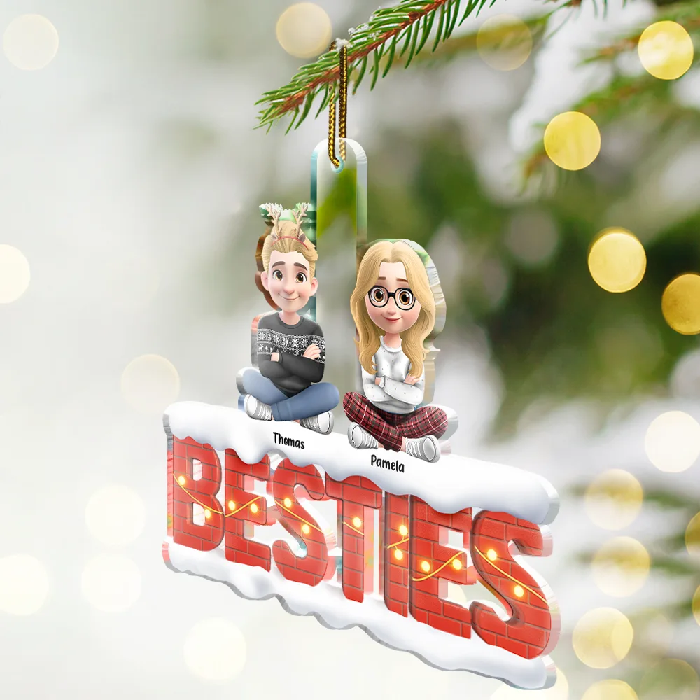Besties Sisters Cross Arm 3D Effect - Personalized Custom Shaped Acrylic Ornament - Image 2