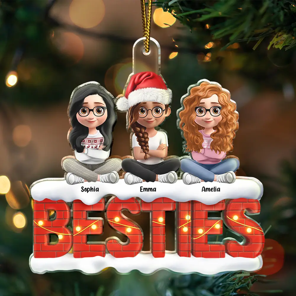 Besties Sisters Cross Arm 3D Effect - Personalized Custom Shaped Acrylic Ornament - Image 3