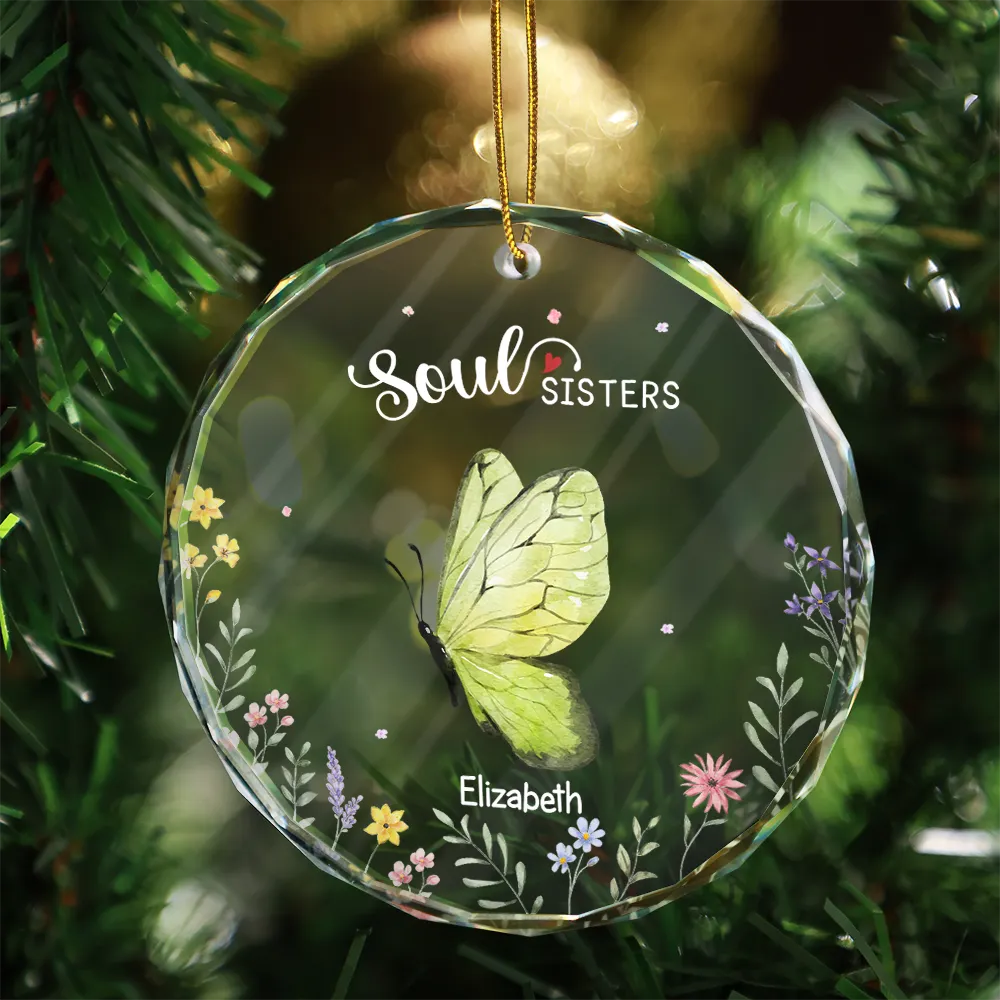 Besties Sisters Forever Butterfly - Personalized Circle Glass Ornament - Image 3