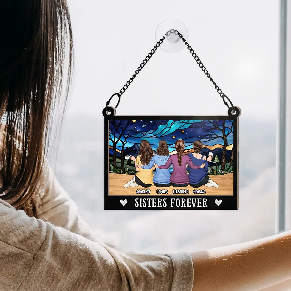 Besties Sisters Forever Landscape - Personalized Window Hanging Suncatcher Ornament - Image 4