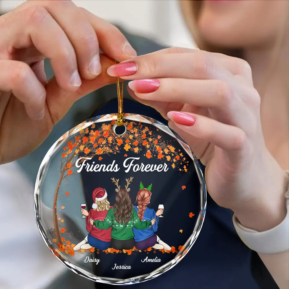 Besties Sisters Forever - Personalized Circle Glass Ornament - Image 4