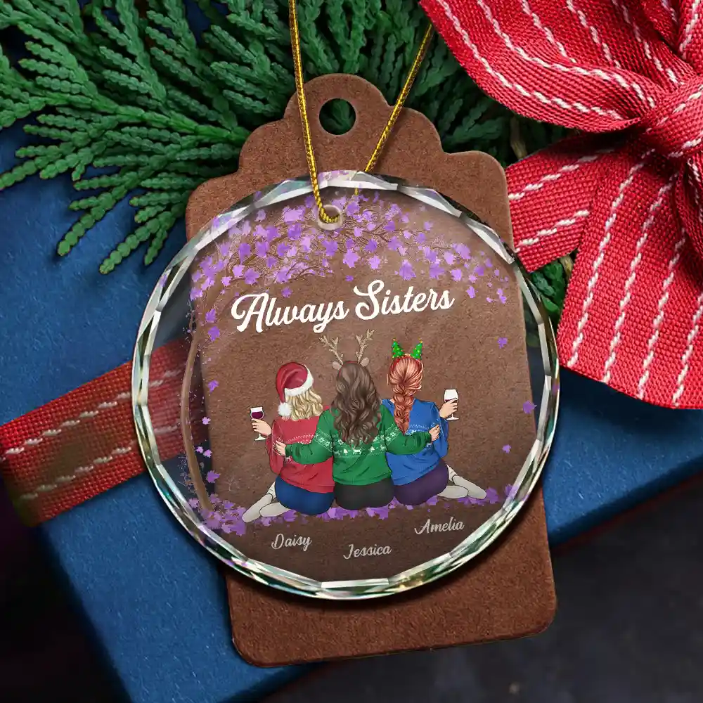 Besties Sisters Forever - Personalized Circle Glass Ornament - Image 5