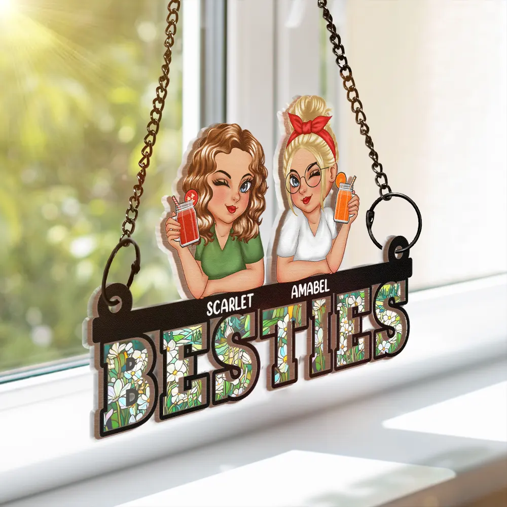 Besties Sisters Forever - Personalized Window Hanging Suncatcher Ornament - Image 3