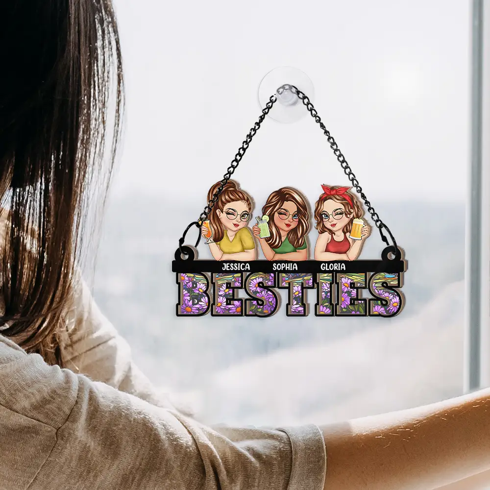 Besties Sisters Forever - Personalized Window Hanging Suncatcher Ornament - Image 4