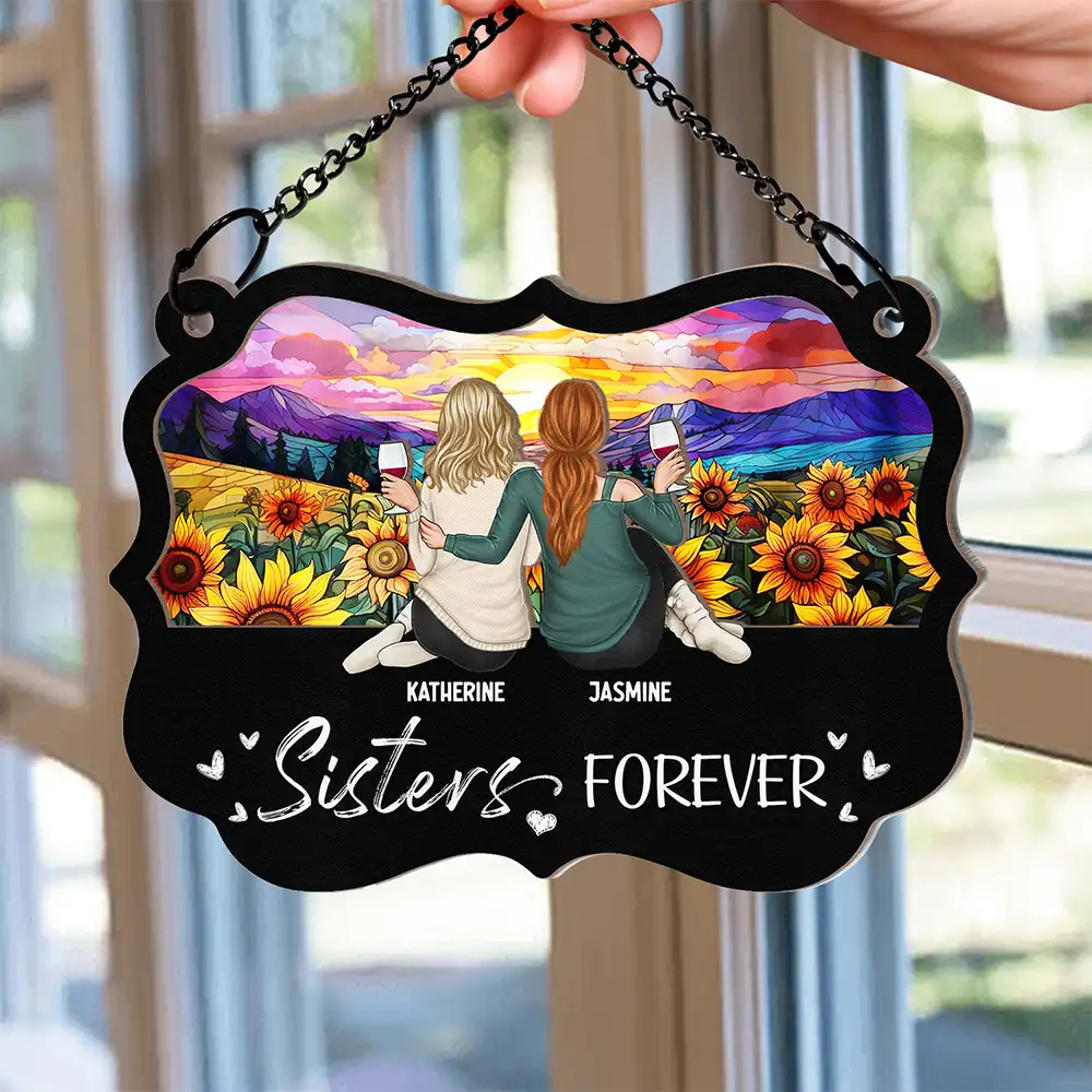 Besties Sisters Forever - Personalized Window Hanging Suncatcher Ornament - Image 2