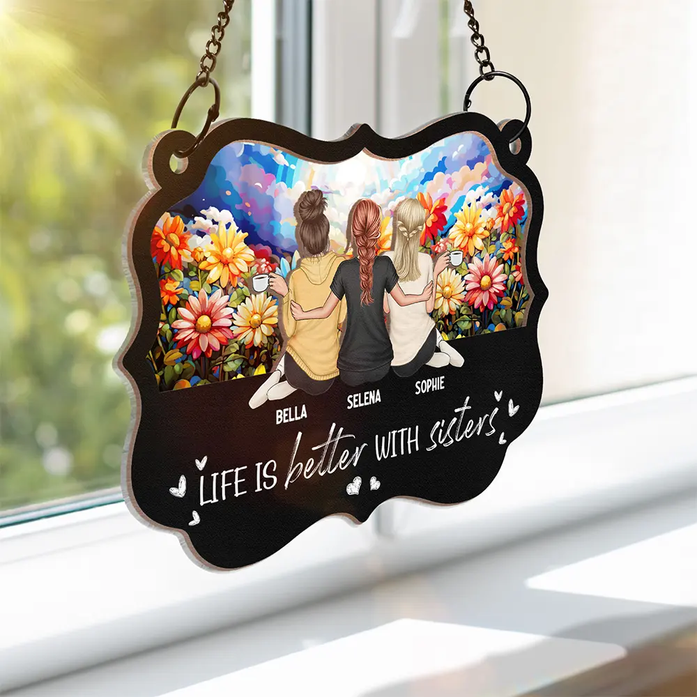 Besties Sisters Forever - Personalized Window Hanging Suncatcher Ornament - Image 3