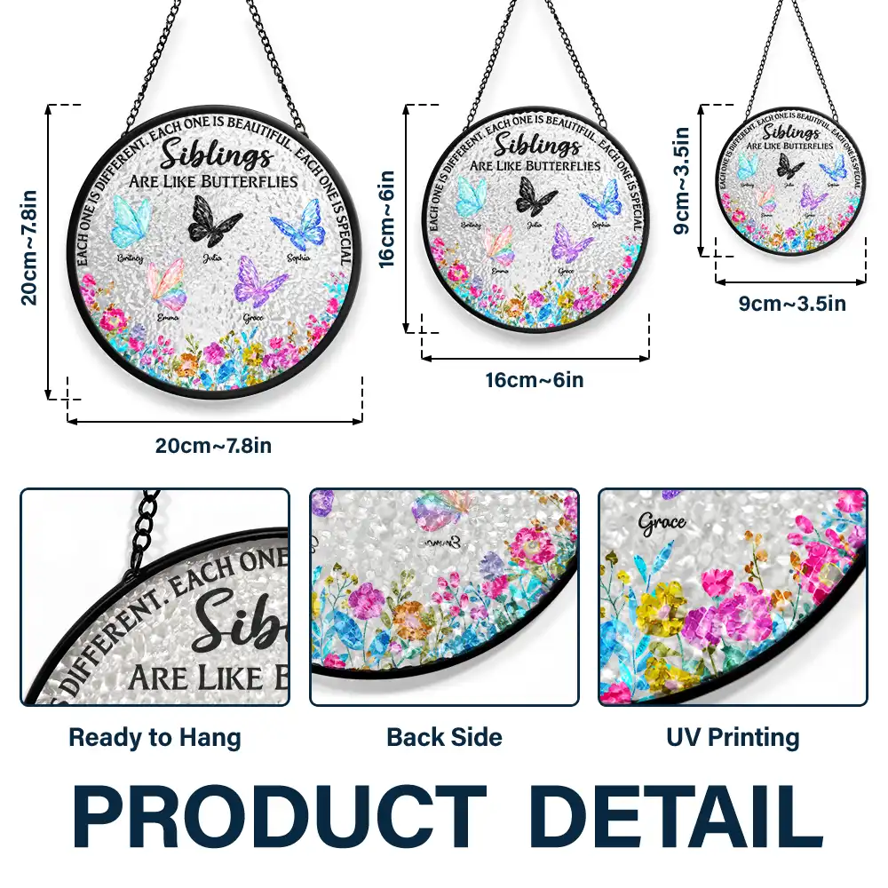 Besties Sisters Friends Are Like Butterflies Crystal Effect - Personalized Stained Glass Window Hanging Suncatcher - Image 3