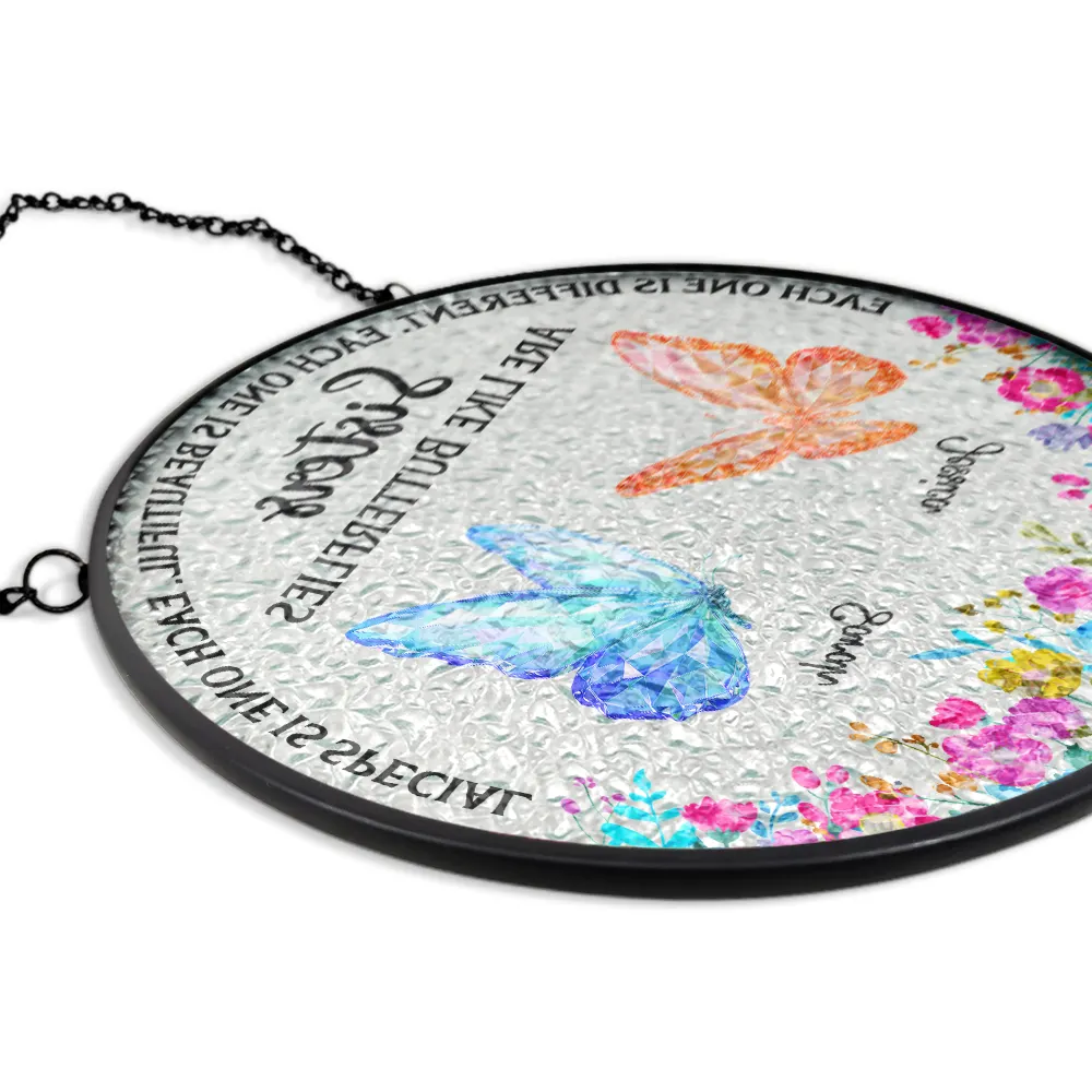 Besties Sisters Friends Are Like Butterflies Crystal Effect - Personalized Stained Glass Window Hanging Suncatcher - Image 5