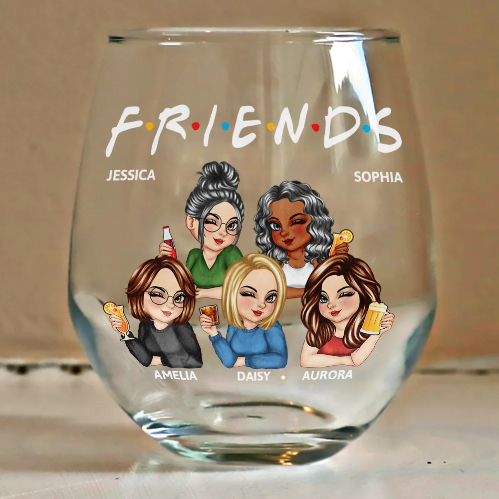 Besties Sisters Friends Turban Women - Personalized Stemless Wine Glass - Image 4