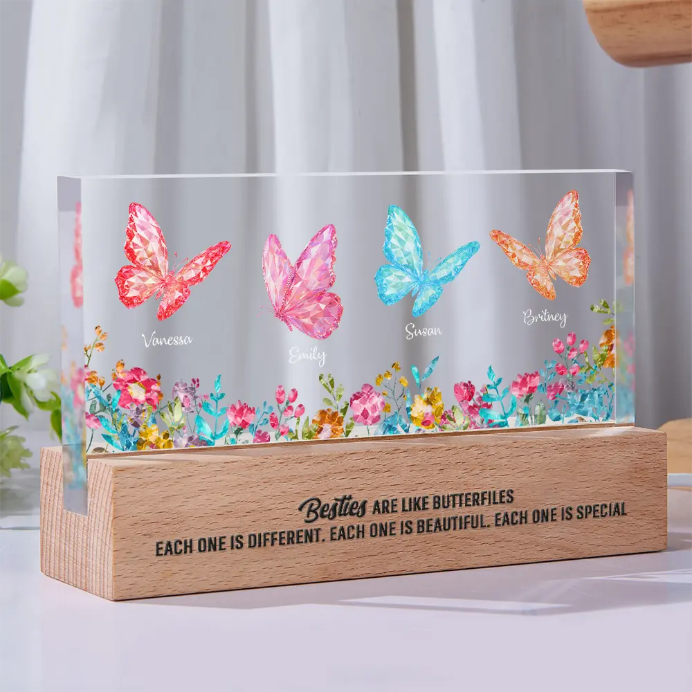 Besties Sisters Friends With Crystal Butterfly Effect - Personalized Rectangle LED Light - Image 2