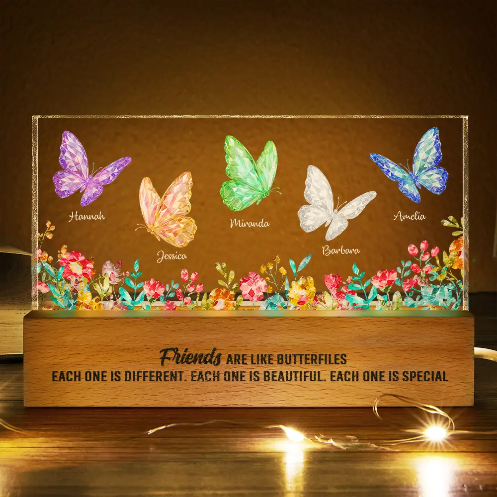 Besties Sisters Friends With Crystal Butterfly Effect - Personalized Rectangle LED Light - Image 3