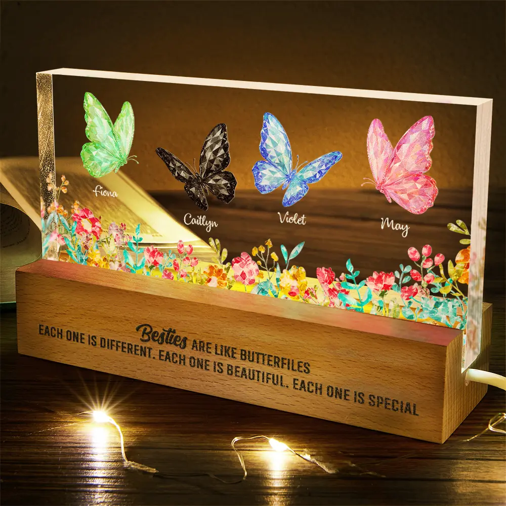 Besties Sisters Friends With Crystal Butterfly Effect - Personalized Rectangle LED Light - Image 5