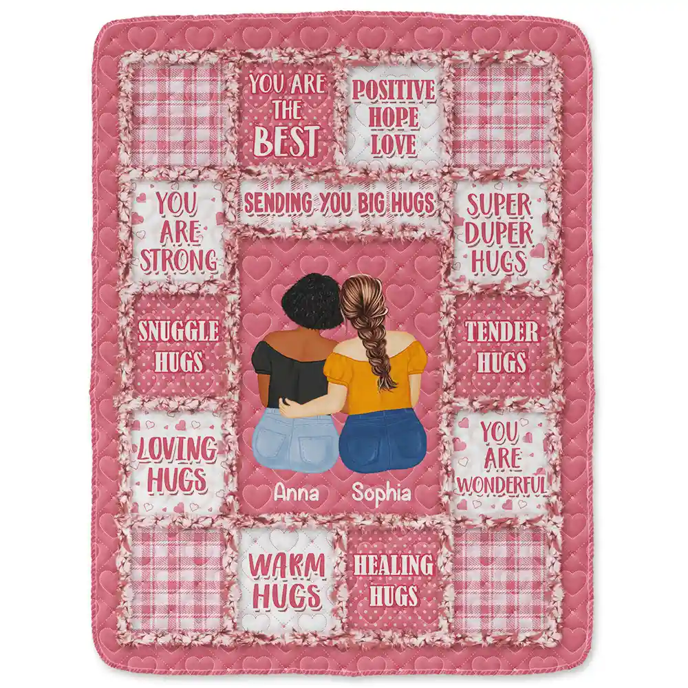 Besties Sisters Sending You Big Hugs - Personalized Fleece Blanket, Sherpa Blanket - Image 2