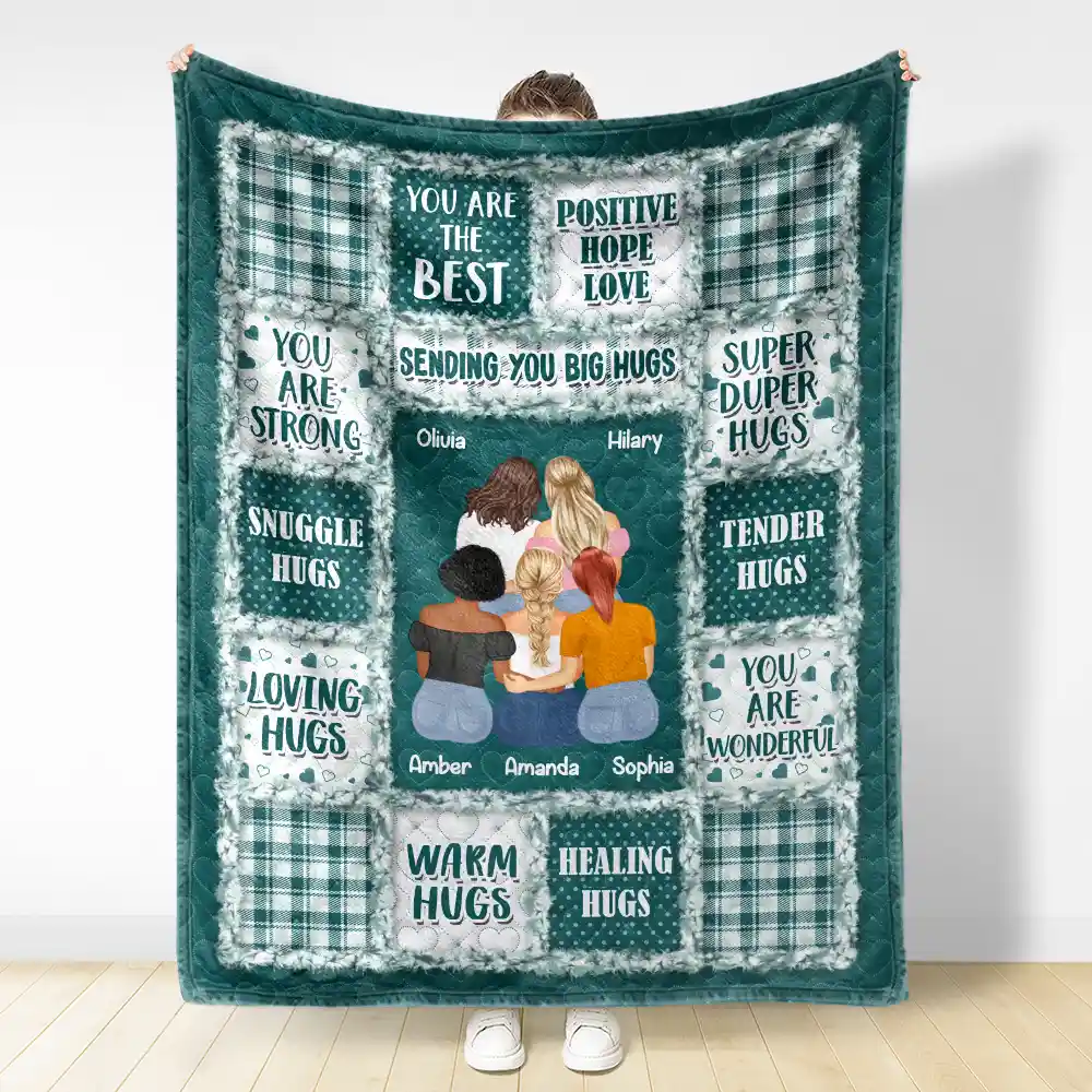 Besties Sisters Sending You Big Hugs - Personalized Fleece Blanket, Sherpa Blanket - Image 3