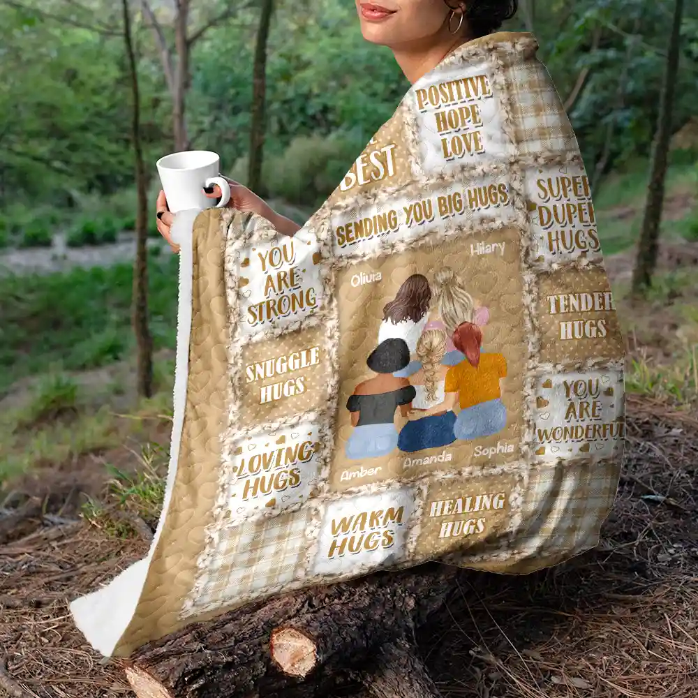 Besties Sisters Sending You Big Hugs - Personalized Fleece Blanket, Sherpa Blanket - Image 5