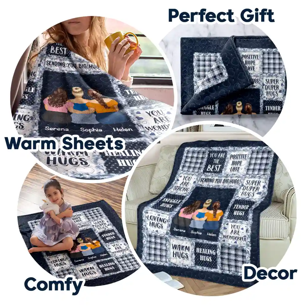 Besties Sisters Sending You Big Hugs - Personalized Fleece Blanket, Sherpa Blanket - Image 7