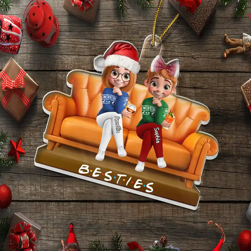 Besties Sitting Together - Personalized Custom Shaped Acrylic Ornament - Image 5