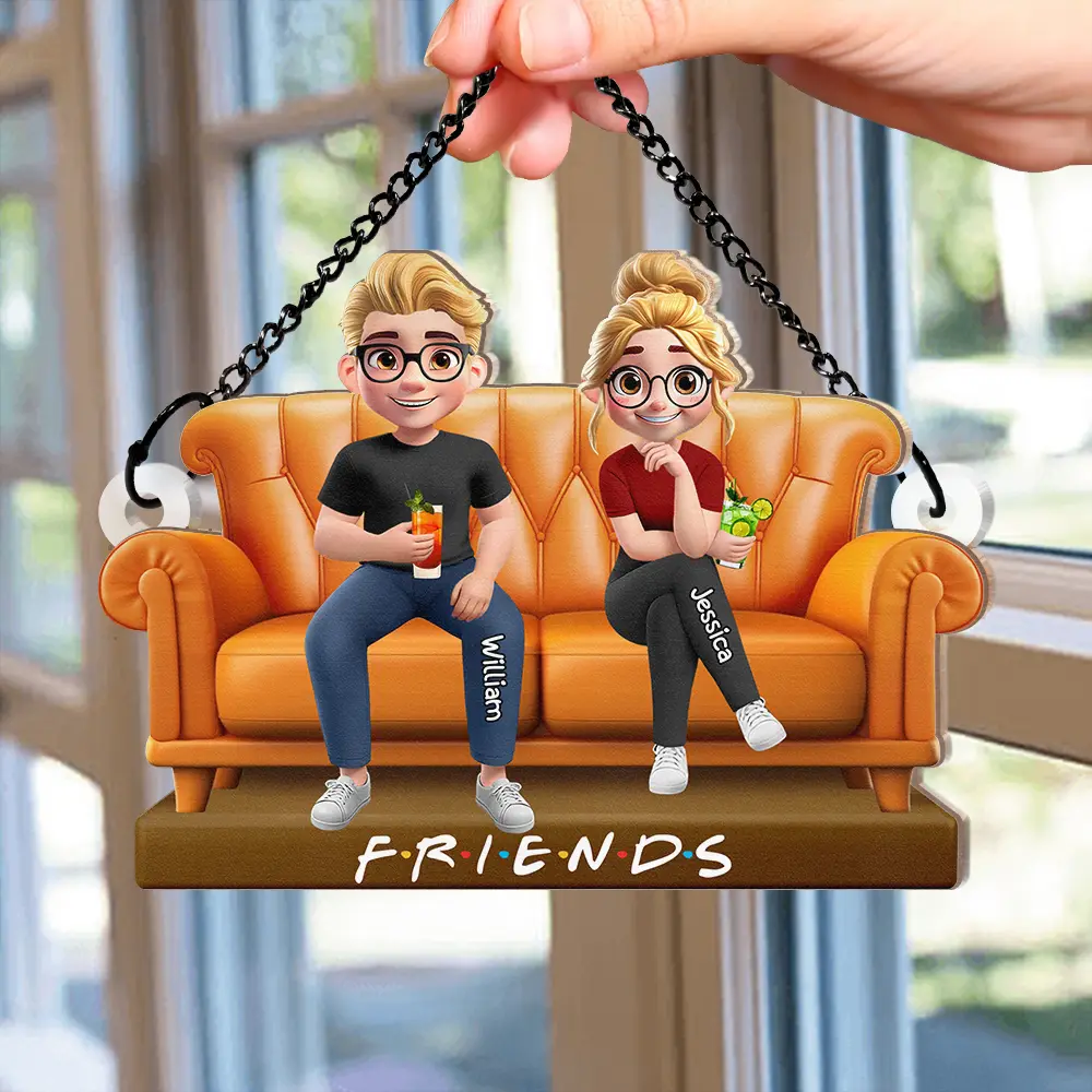 Besties Sitting Together - Personalized Window Hanging Suncatcher Ornament - Image 2