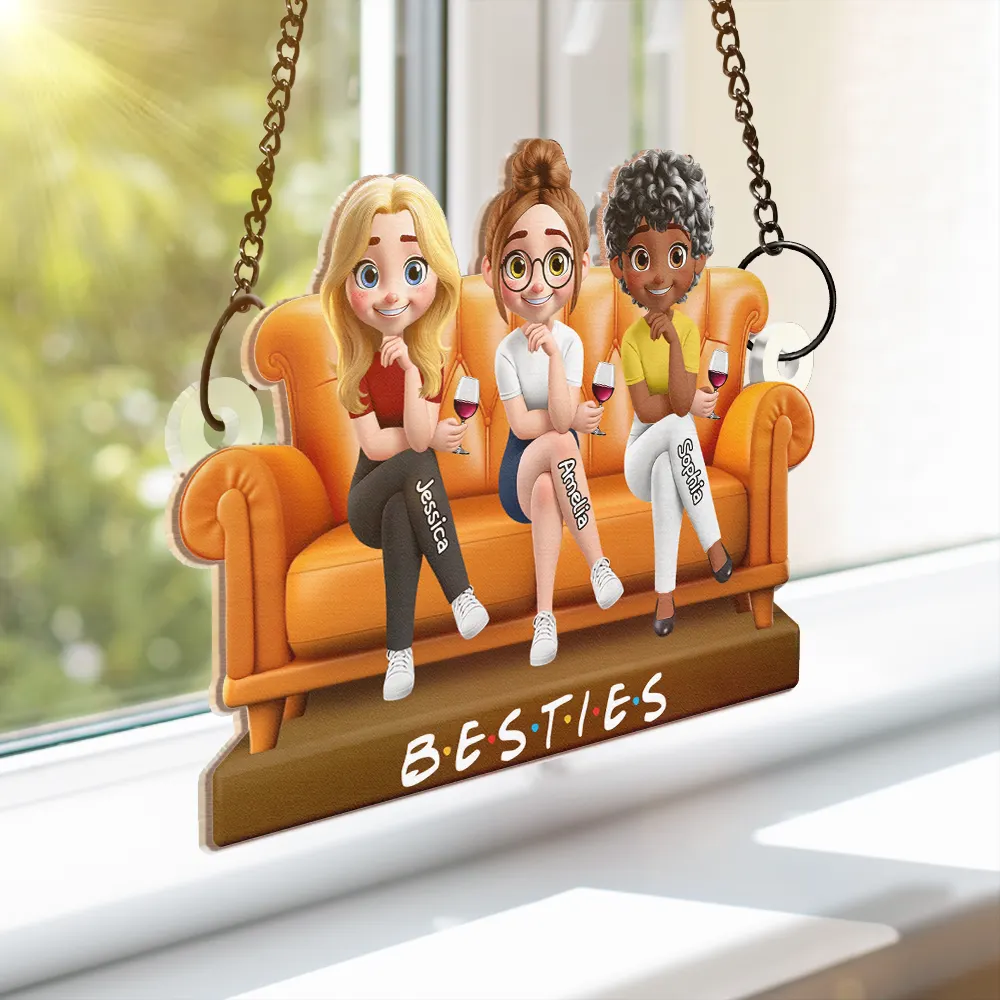 Besties Sitting Together - Personalized Window Hanging Suncatcher Ornament - Image 3