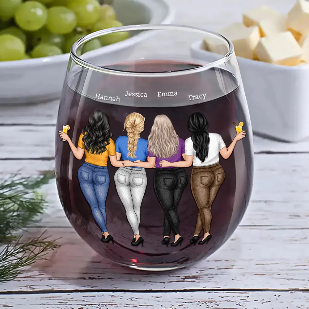 Besties Soul Sisters Here's To Another Year Of Bonding Over Alcohol - Personalized Stemless Wine Glass - Image 6