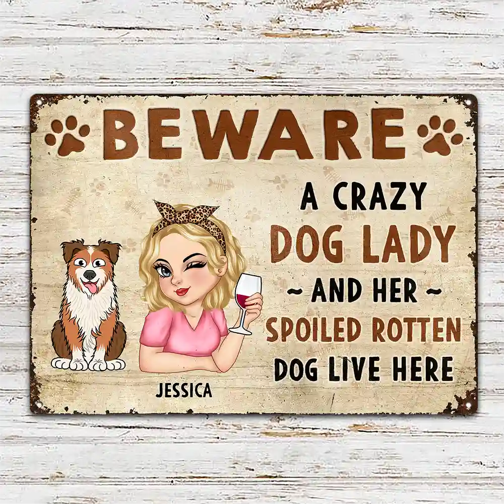Beware A Crazy Dog & Cat Lady - Personalized Classic Metal Signs - Image 2