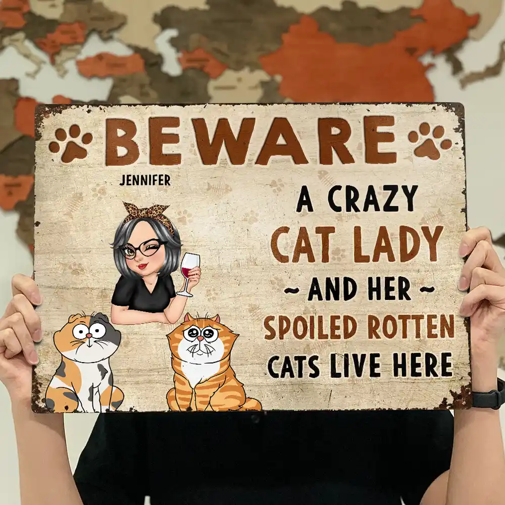 Beware A Crazy Dog & Cat Lady - Personalized Classic Metal Signs - Image 4