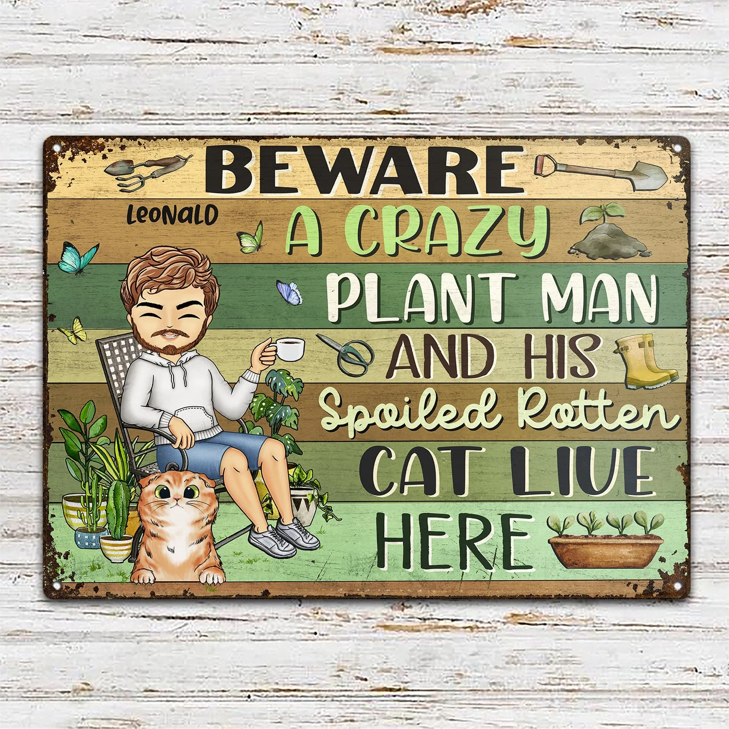 Beware A Crazy Plant Lady & Her Spoiled Rotten Dogs Cats Live Here Gardening Chibi - Garden Sign, Birthday, Housewarming Gift For Her, Him, Gardener, Outdoor Decor - Personalized Custom Classic Metal Signs - Image 2