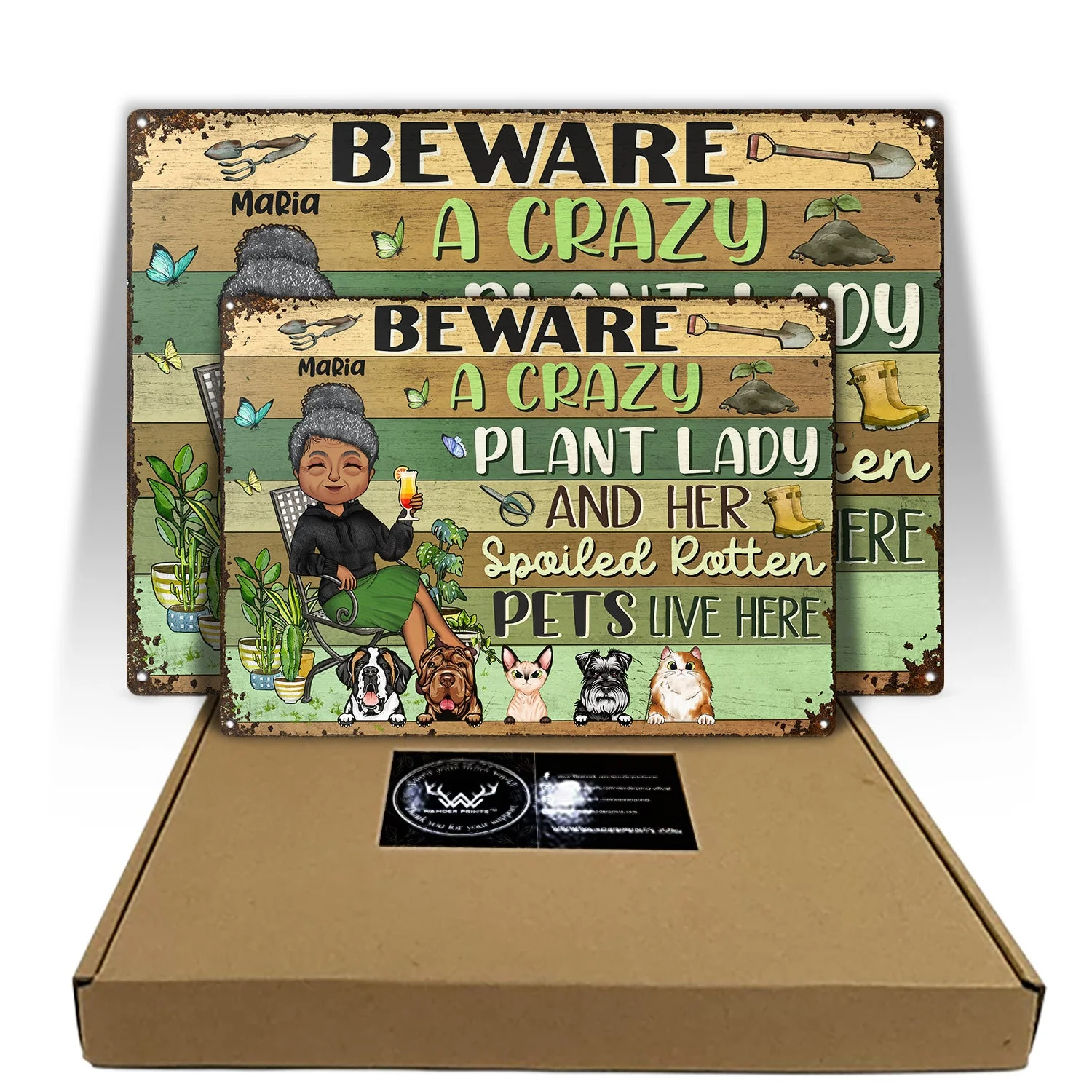 Beware A Crazy Plant Lady & Her Spoiled Rotten Dogs Cats Live Here Gardening Chibi - Garden Sign, Birthday, Housewarming Gift For Her, Him, Gardener, Outdoor Decor - Personalized Custom Classic Metal Signs - Image 5