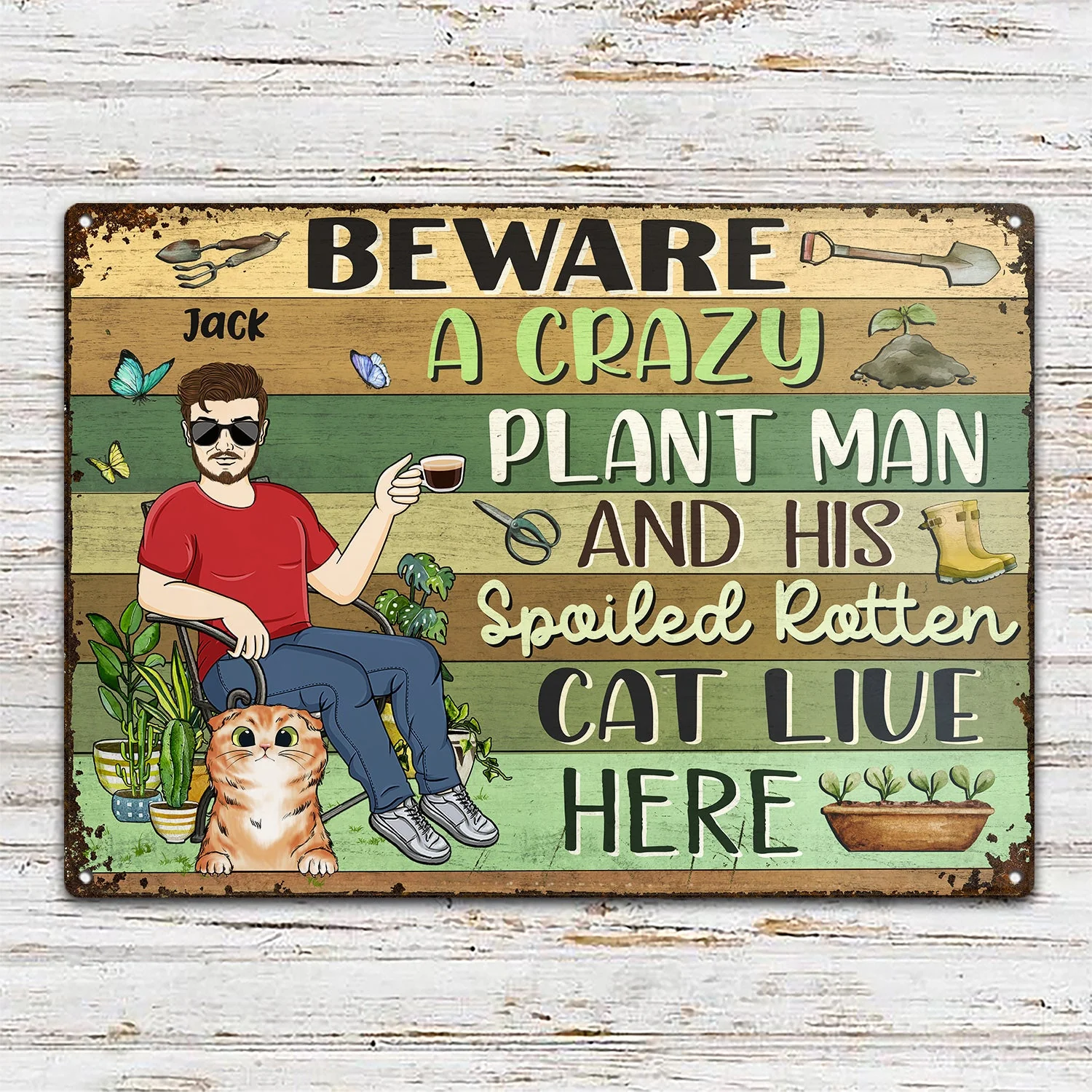 Beware A Crazy Plant Lady & Her Spoiled Rotten Dogs Cats Live Here Gardening - Garden Sign, Birthday, Housewarming Gift For Her, Him, Gardener, Outdoor Decor - Personalized Custom Classic Metal Signs - Image 2