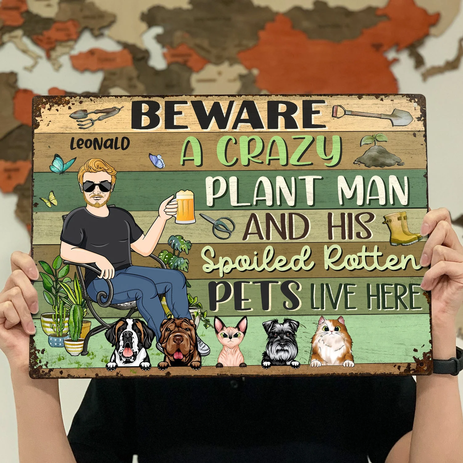 Beware A Crazy Plant Lady & Her Spoiled Rotten Dogs Cats Live Here Gardening - Garden Sign, Birthday, Housewarming Gift For Her, Him, Gardener, Outdoor Decor - Personalized Custom Classic Metal Signs - Image 4