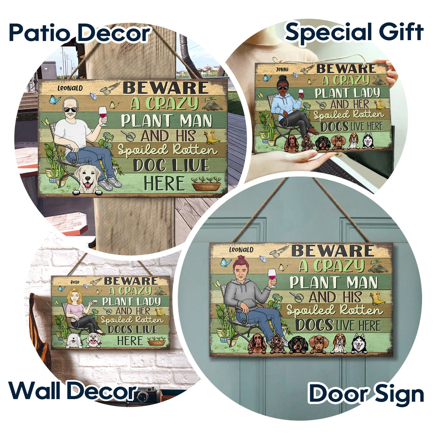 Beware A Crazy Plant Lady & Her Spoiled Rotten Dogs Live Here Gardening - Garden Sign, Birthday, Housewarming Gift For Her, Him, Gardener, Outdoor Decor - Personalized Custom Wood Rectangle Sign - Image 6