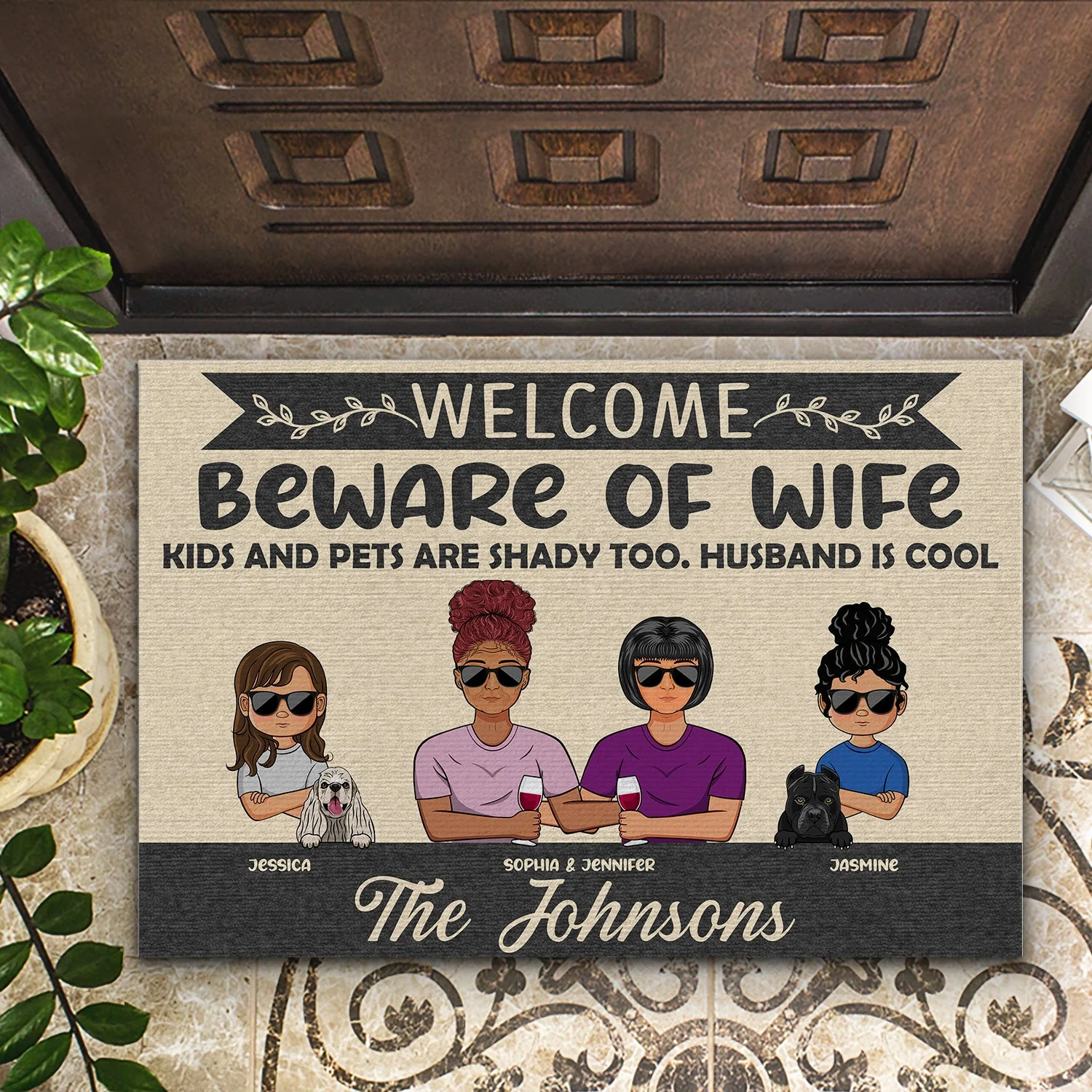 Beware Of Husband Pets Are Shady Too - Gift For Dog Cat Lovers - Personalized Custom Doormat - Image 2