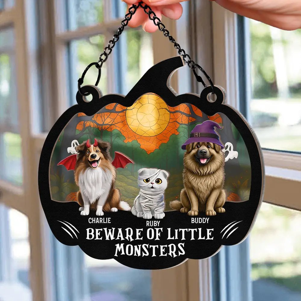 Beware Of Little Woofsters & Meownsters - Personalized Window Hanging Suncatcher Ornament - Image 2
