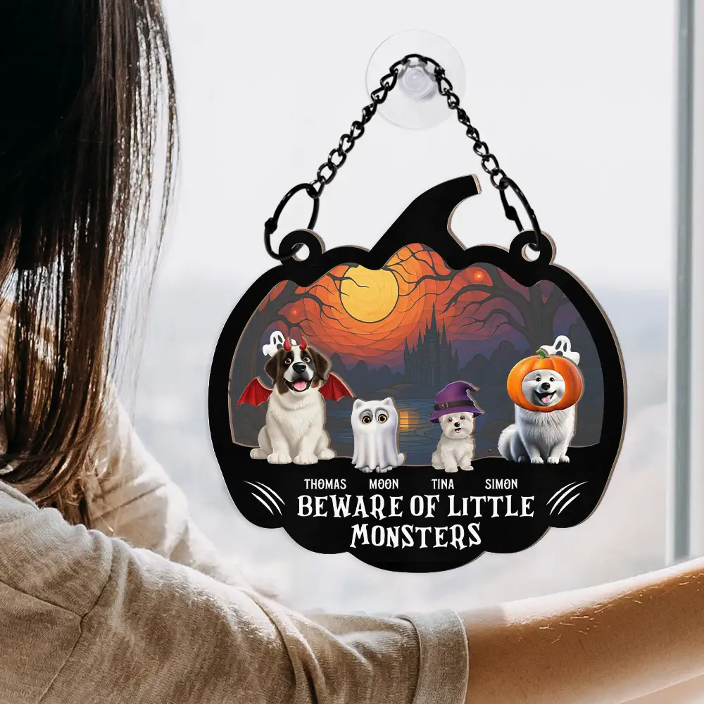 Beware Of Little Woofsters & Meownsters - Personalized Window Hanging Suncatcher Ornament - Image 4
