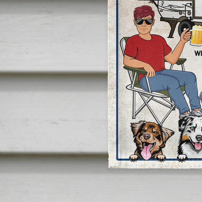 Beware Of Wife Dog Is Friendly Husband Is Cool Camping Couple - Gift For Dog Lovers - Personalized Custom Flag - Image 4