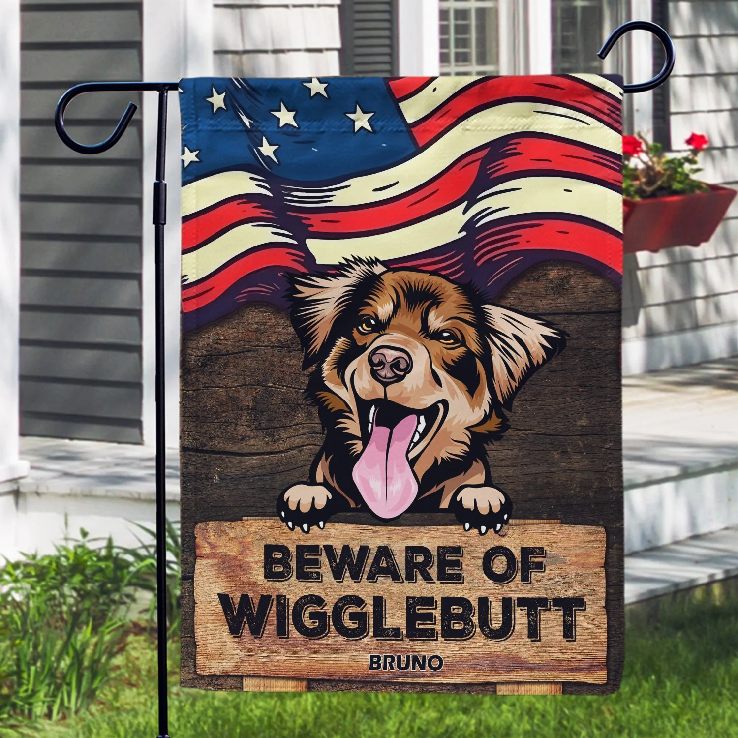 Beware Of Wigglebutt Stars And Stripes - Gift For Dog Lovers - Personalized Custom Flag - Image 3