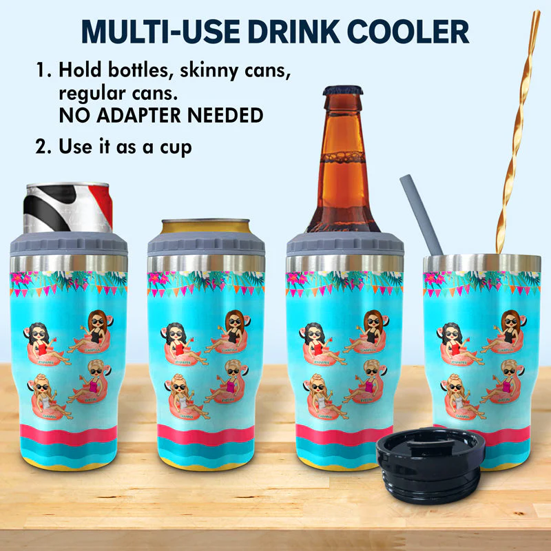 BFF Warning The Girls Are Drinking Again - Gift For Bestie - Personalized Custom Triple 3 In 1 Can Cooler - Image 2