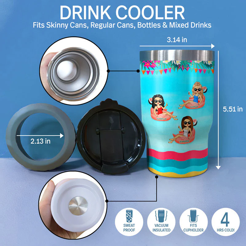 BFF Warning The Girls Are Drinking Again - Gift For Bestie - Personalized Custom Triple 3 In 1 Can Cooler - Image 4