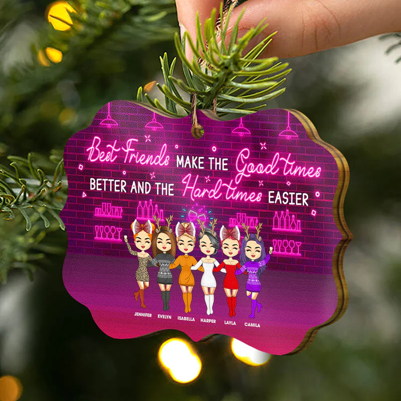 BFF We're Trouble When We're Together - Christmas Gift For Bestie - Personalized Wooden Ornament - Image 2