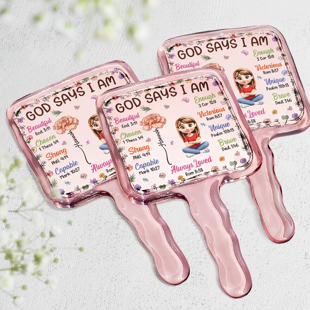 Bible Birth Month Flower God Says You Are - Personalized Handheld Mirror - Image 2
