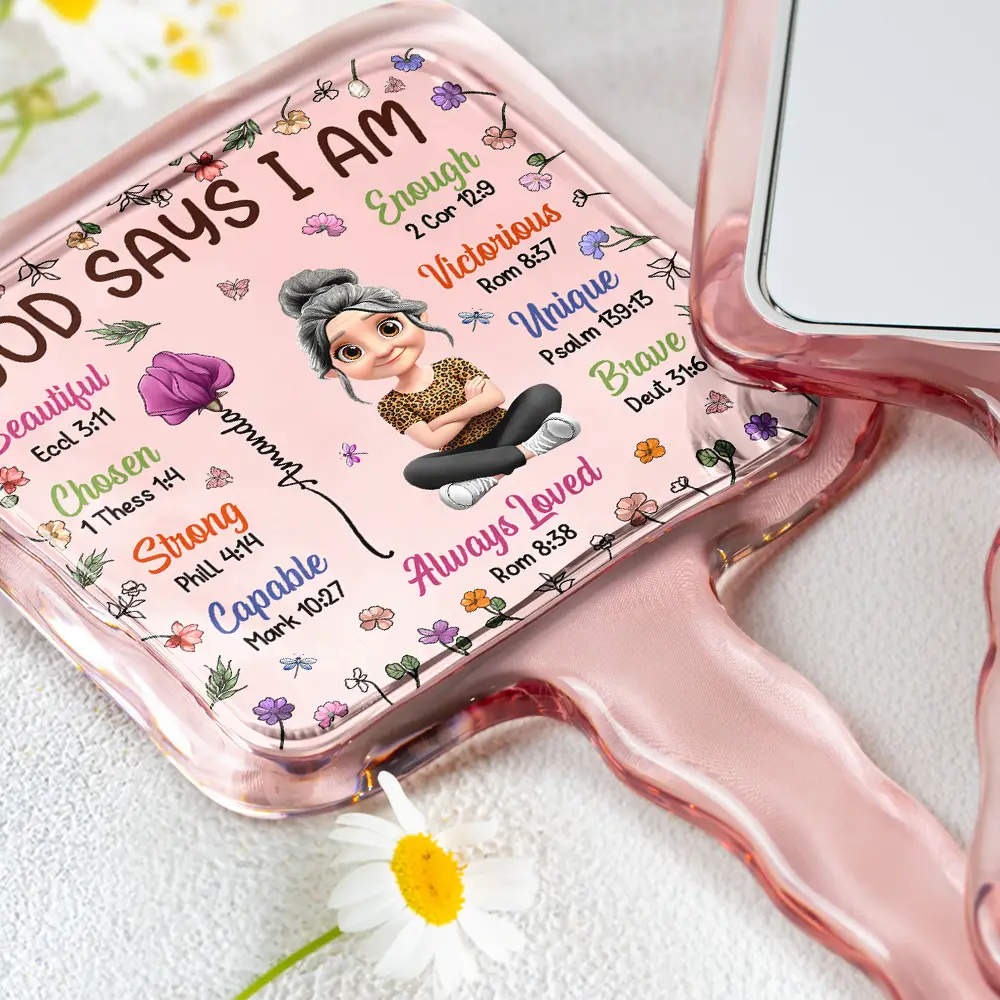 Bible Birth Month Flower God Says You Are - Personalized Handheld Mirror - Image 3