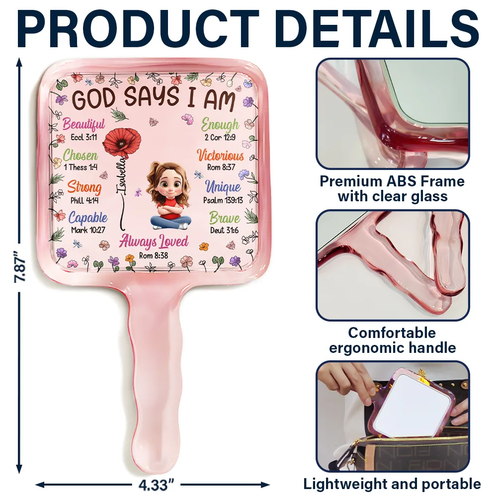 Bible Birth Month Flower God Says You Are - Personalized Handheld Mirror - Image 5