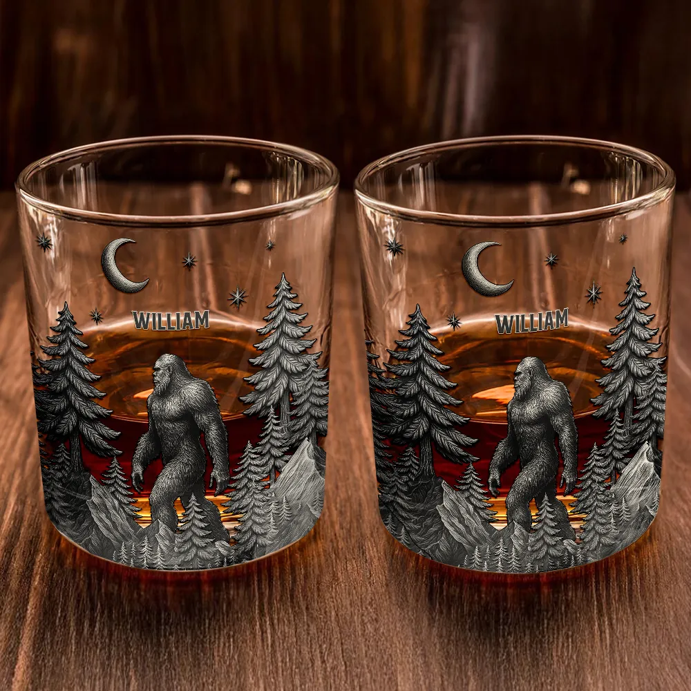 Big Foot Sasquatch Camping - Personalized Whiskey Glass - Image 2
