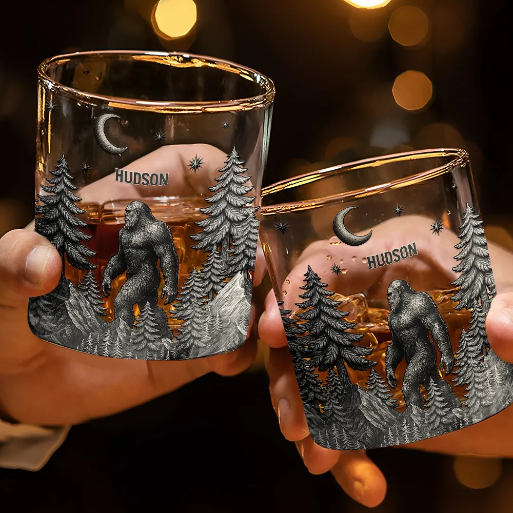 Big Foot Sasquatch Camping - Personalized Whiskey Glass - Image 3