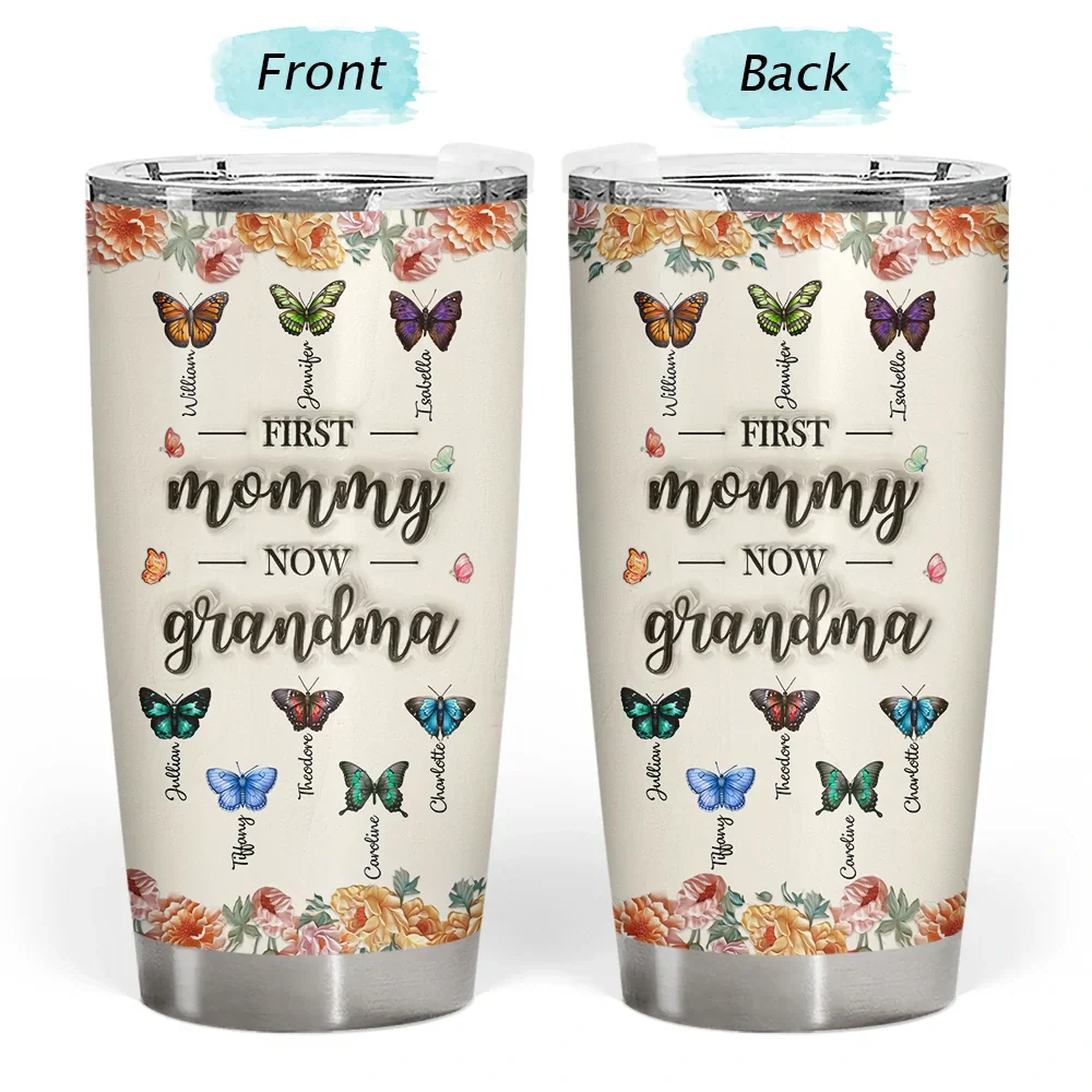 Birth Butterfly Grandkid First Mom Now Grandma - Personalized Tumbler - Image 3