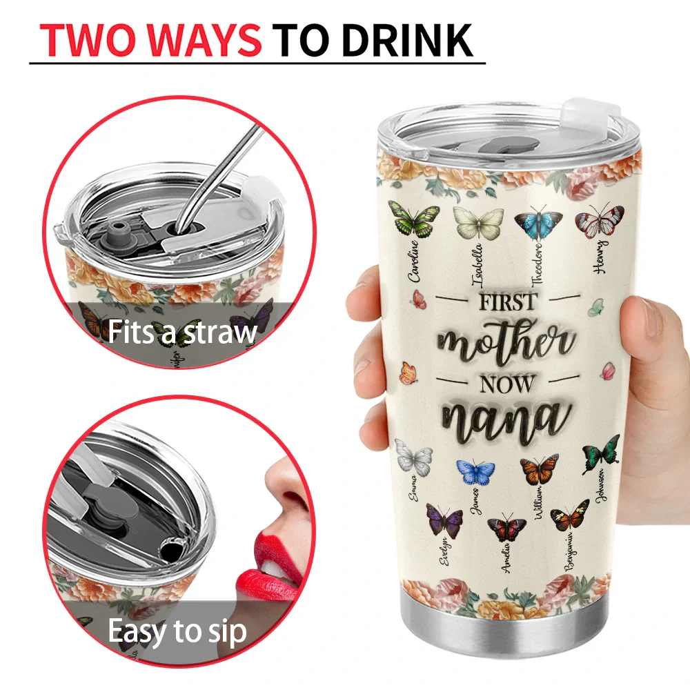 Birth Butterfly Grandkid First Mom Now Grandma - Personalized Tumbler - Image 4