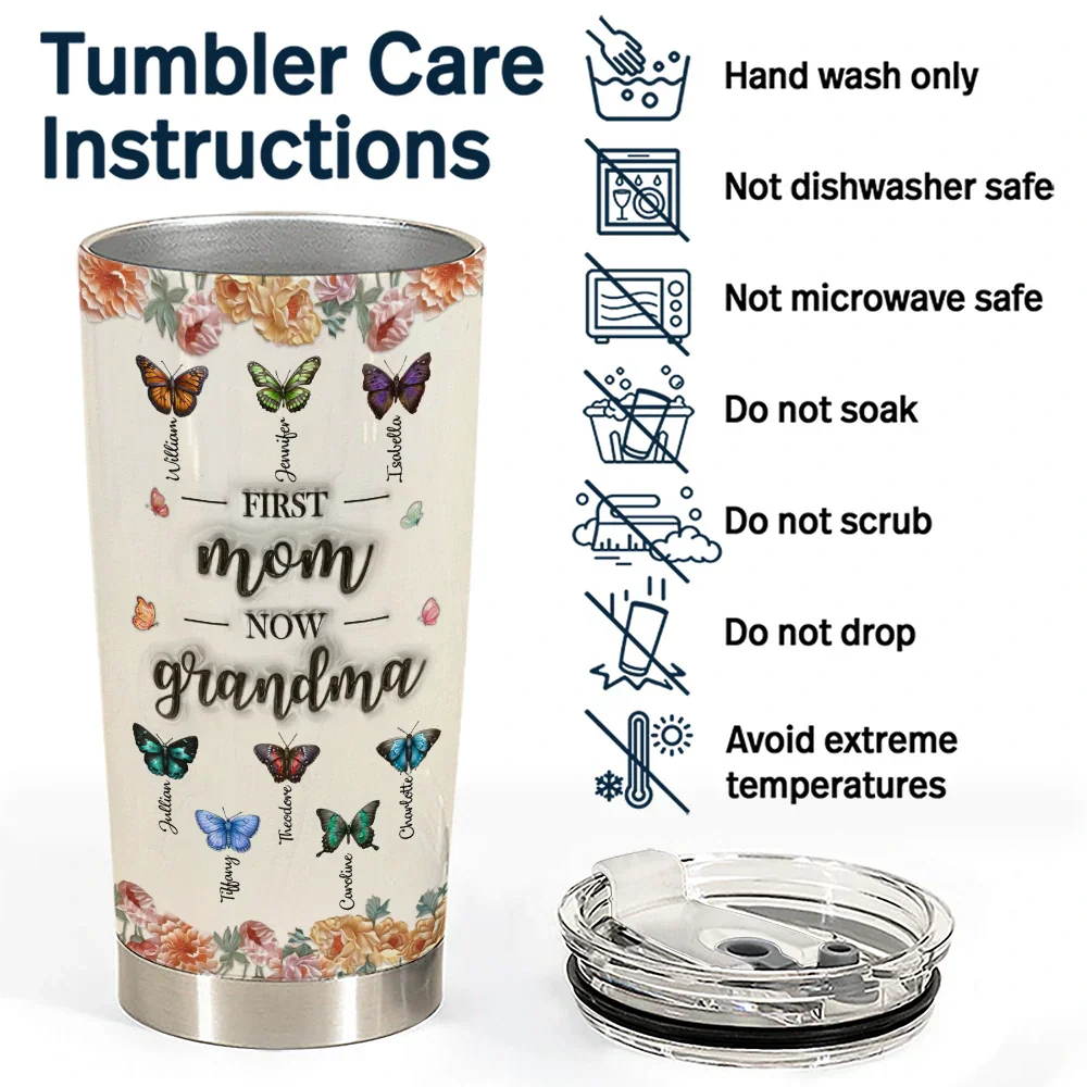 Birth Butterfly Grandkid First Mom Now Grandma - Personalized Tumbler - Image 5