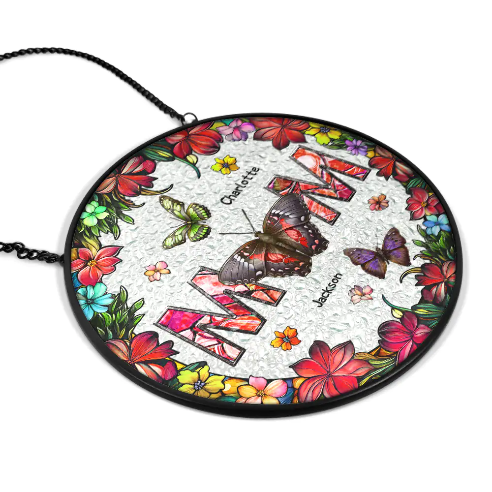 Birth Butterfly We Love You Mom - Personalized Stained Glass Window Hanging Suncatcher - Image 2