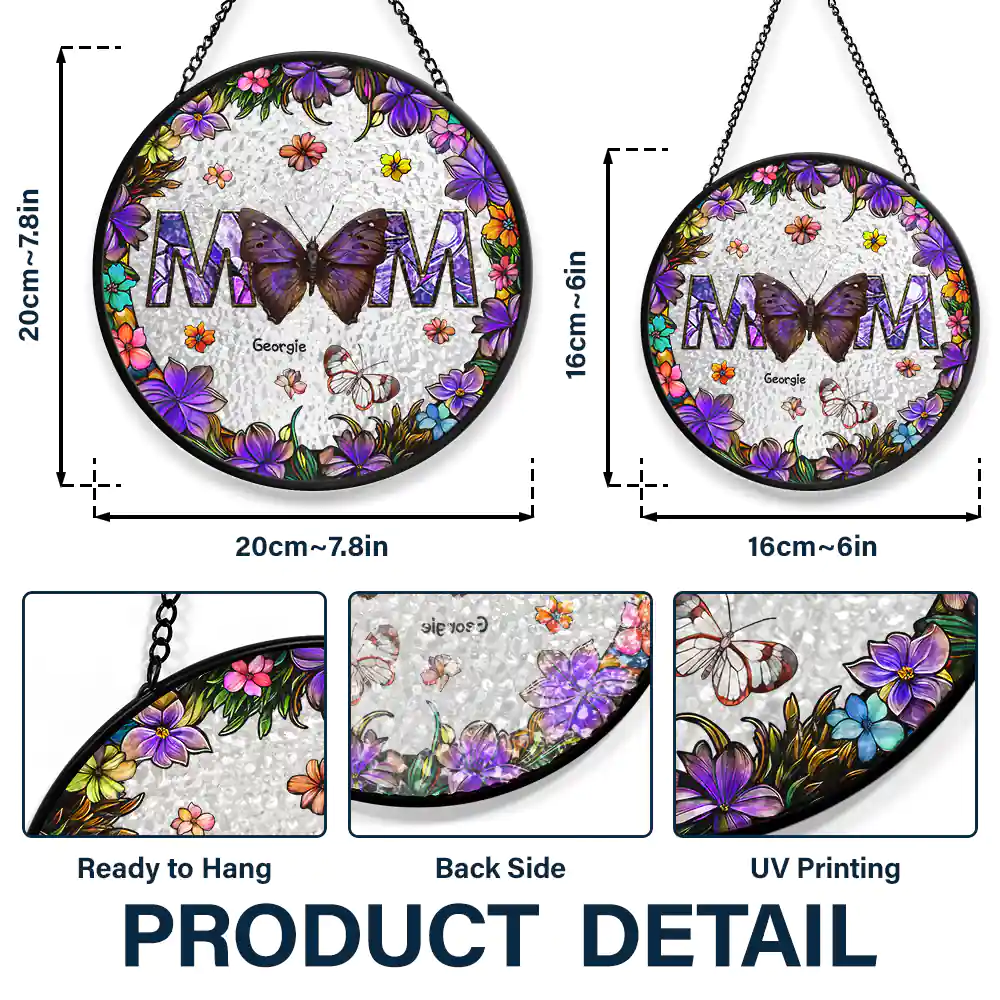 Birth Butterfly We Love You Mom - Personalized Stained Glass Window Hanging Suncatcher - Image 3