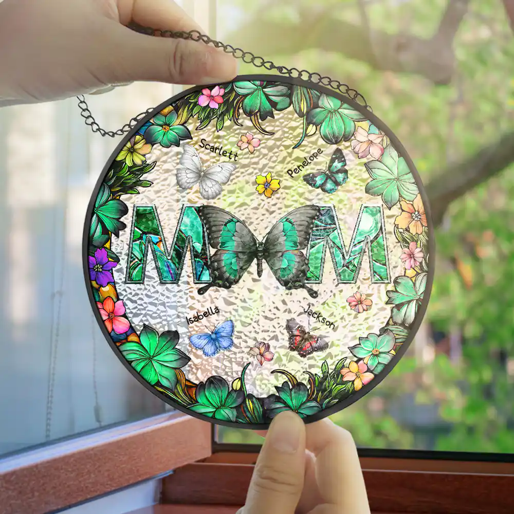 Birth Butterfly We Love You Mom - Personalized Stained Glass Window Hanging Suncatcher - Image 4